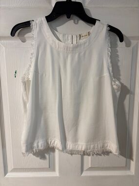 Altar'd State White Fringe-Trim Sleeveless Cropped Blouse Top